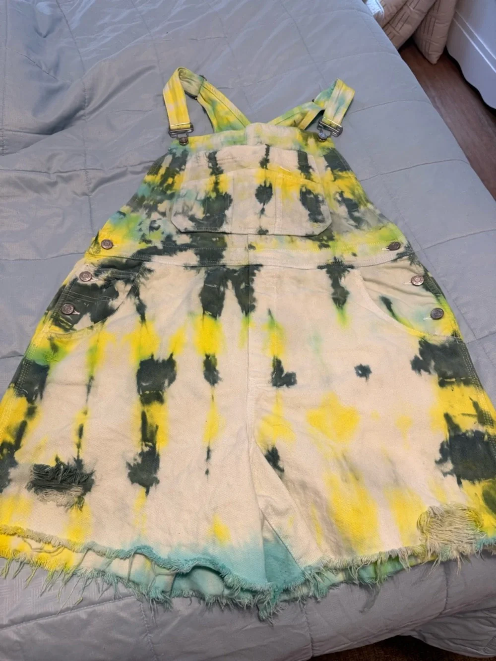 Tie-Dye Yellow & Green women’s Overalls - Picture 3 of 4